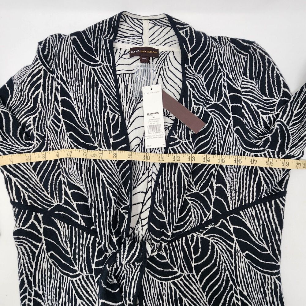 Dana Buchman Women's Medium Cardigan Sweater Black White Abstract Tie Front New - Picture 7 of 10